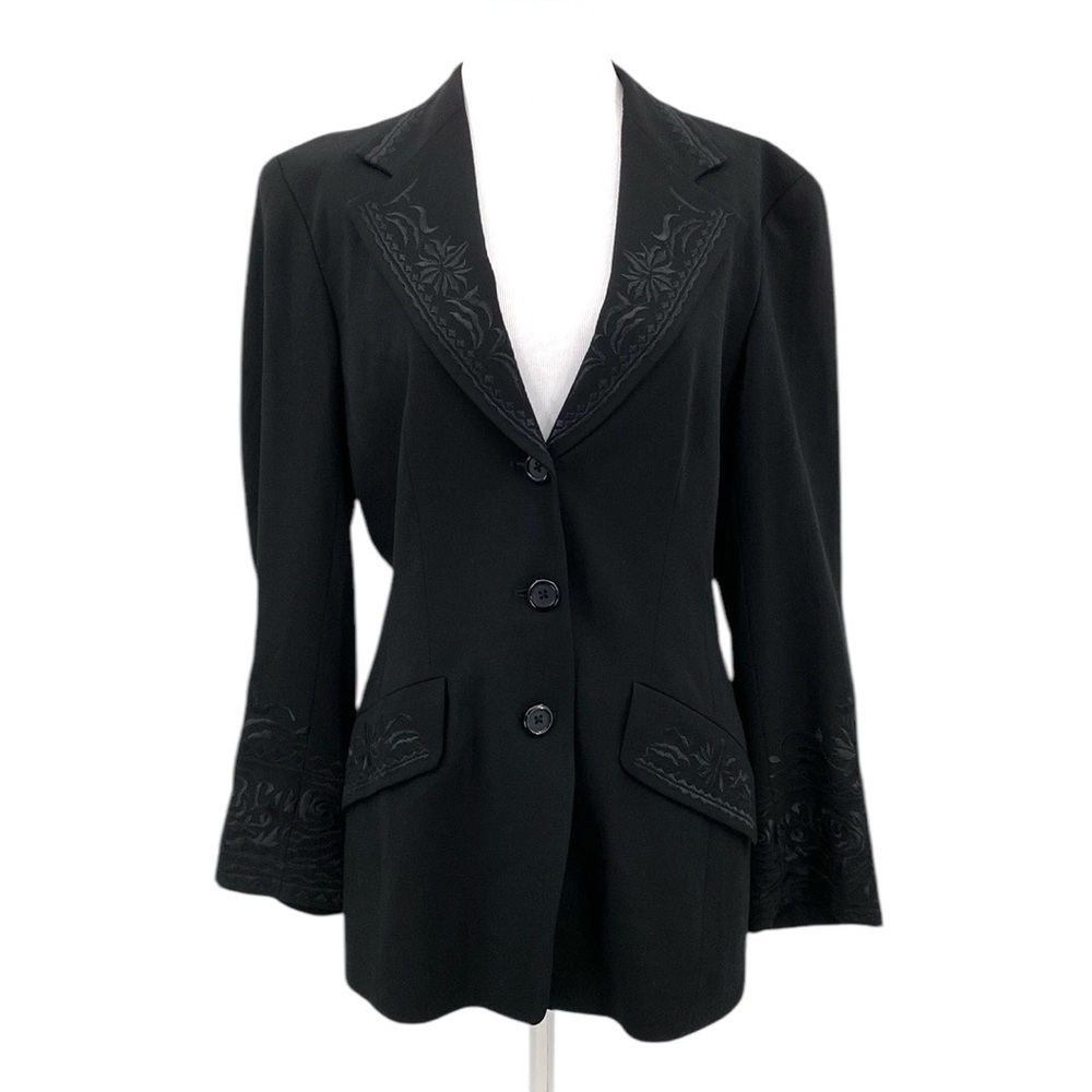 Y2K 90s DKNY Blazer Women’s 6 Black Wool Floral Embroidered Whimsigoth‎ Goth